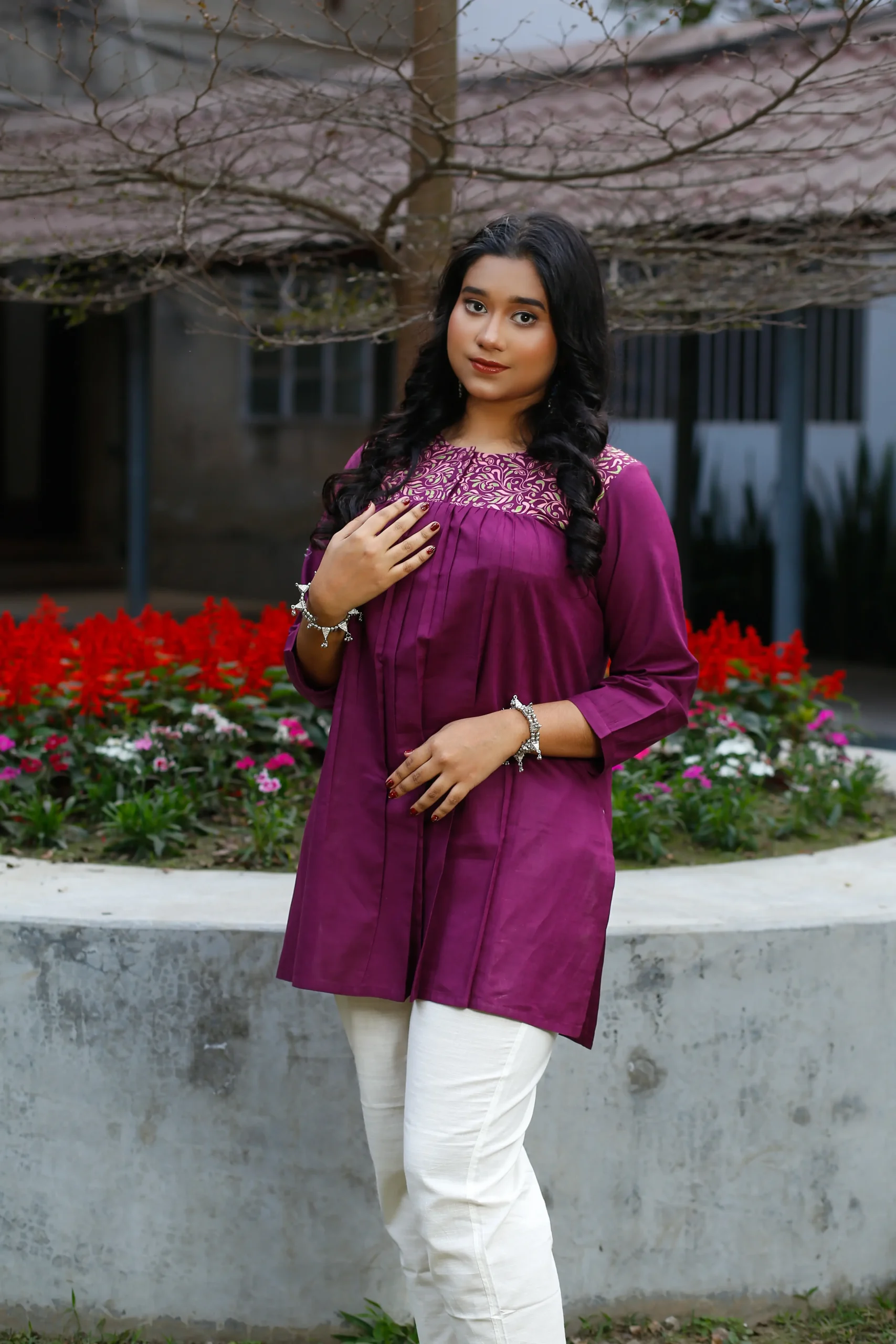 _MG_4096 Deep Magenta Cotton Block Print Regular Fit Ladies Kurtee. - Image 2