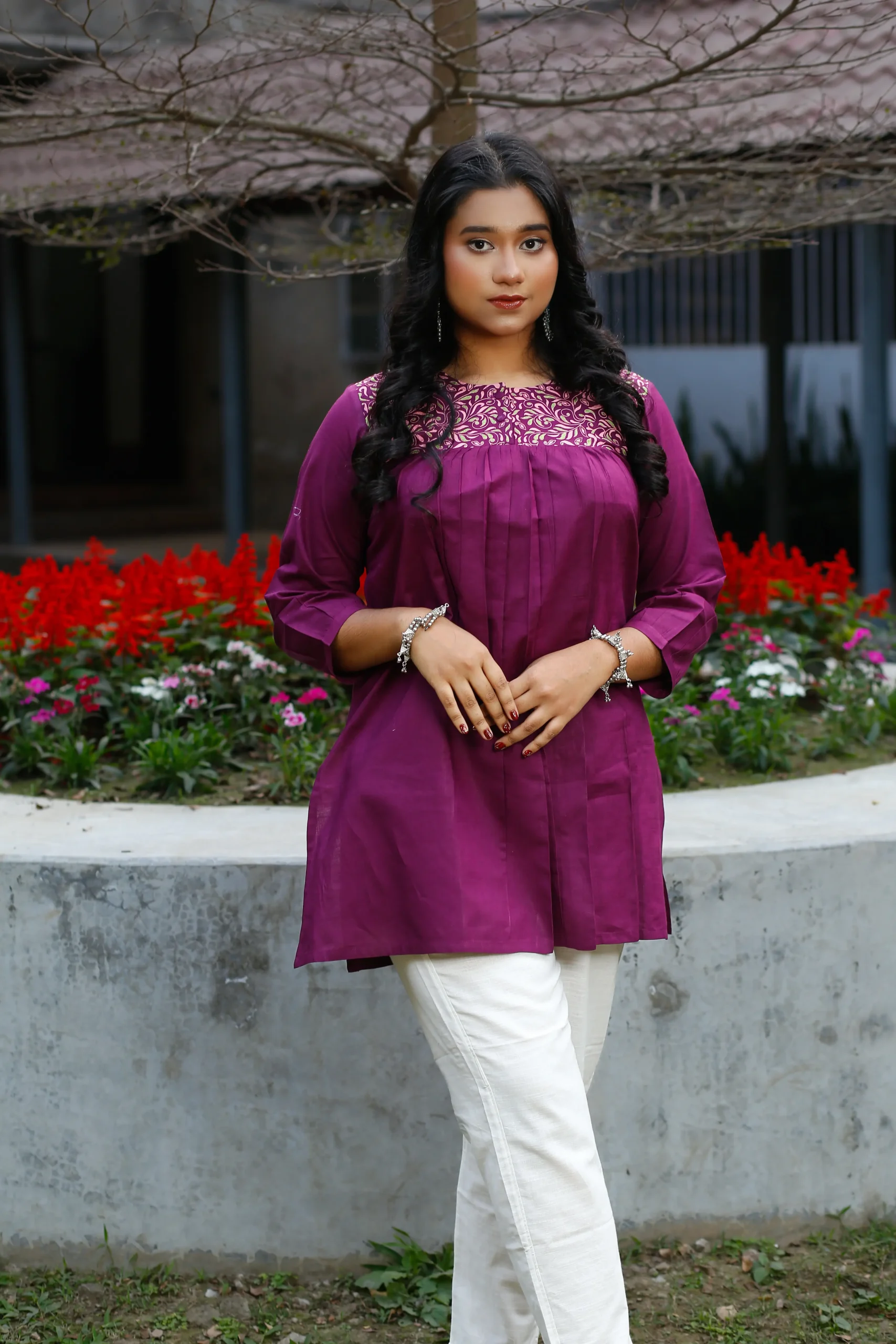 _MG_4098 Deep Magenta Cotton Block Print Regular Fit Ladies Kurtee. - Image 3